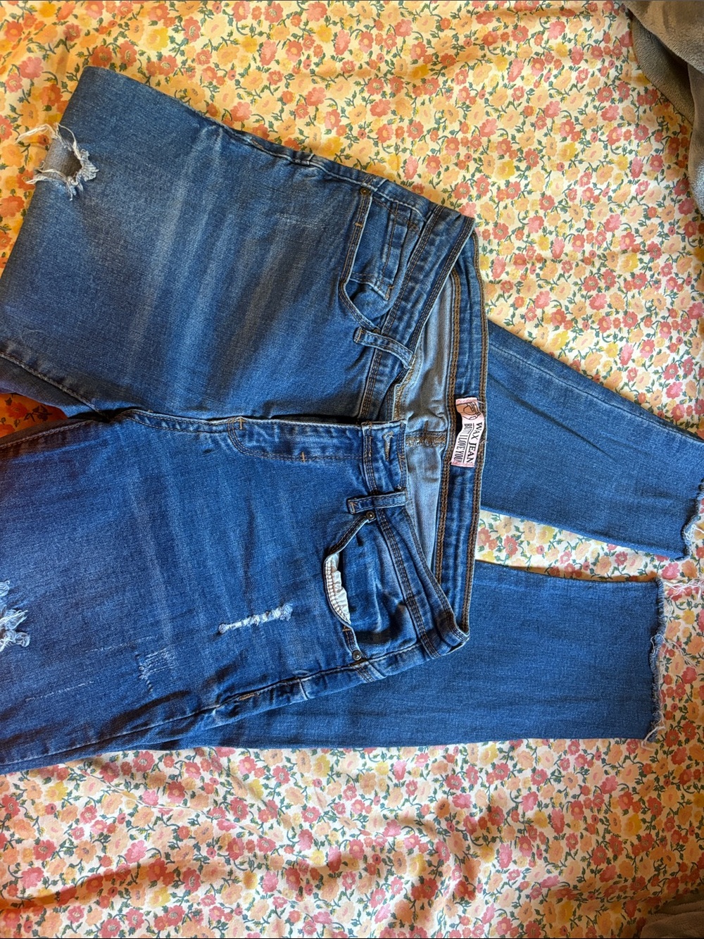 Wax Jean Women's Dark Blue Skinny Jeans with Light Distressing